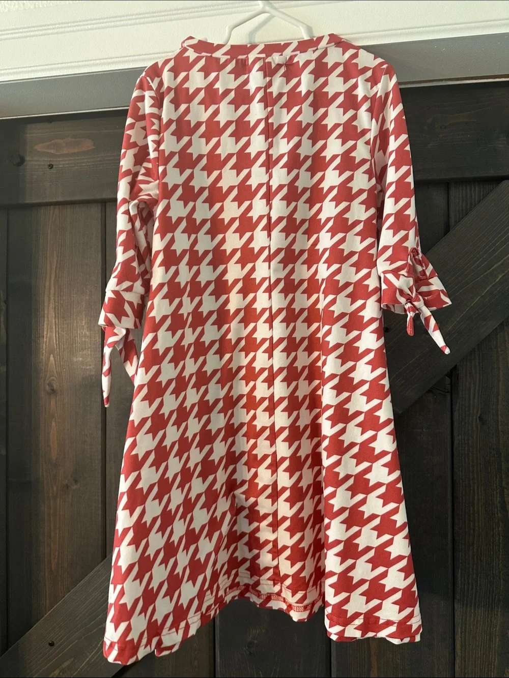 RuffleButts Red & White Houndstooth Tie-Sleeve Girls' Dress